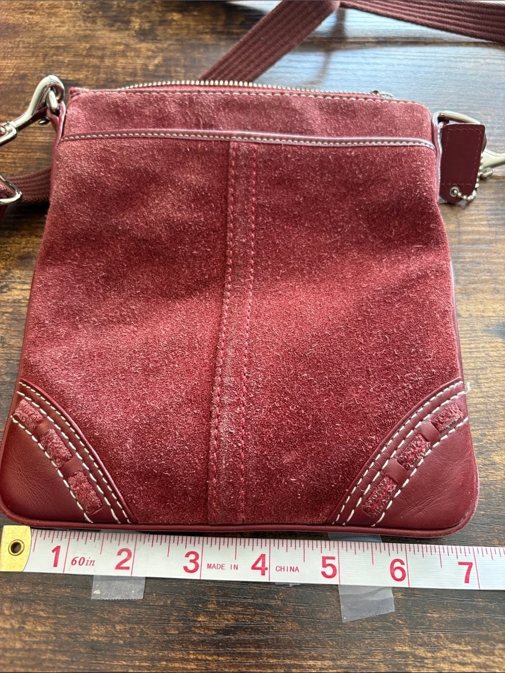 Coach Suede Crossbody Bag - Burgundy